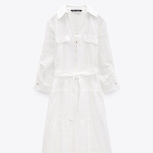 Zara Elegant White Eyelet Dress